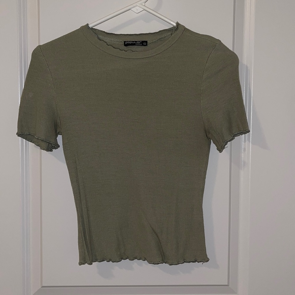 Green Ribbed Crop Top